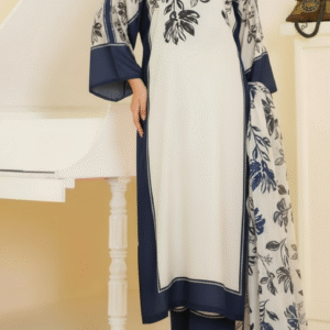 3pc Stylish Digital Printed Winter Silk Dress for Women (Unstitched)