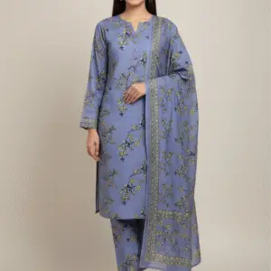 3pc Purple Digital Printed Bana Dora Suit for Women (Unstitched)