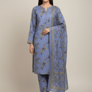 Blue floral print with matching trouser & printed dupatta (Unstitched)