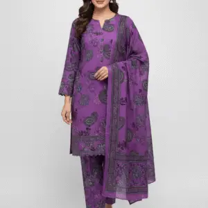 3pc purple karandi Digital printing (Unstitched)