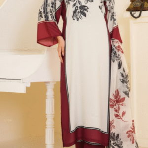 3pc Stylish Digital Printed Winter Silk Dress for Women (Unstitched)