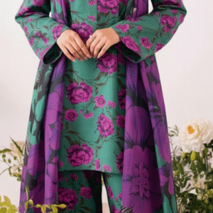 3pc Digital printed Winter Silk Dress for Women (Unstitched)