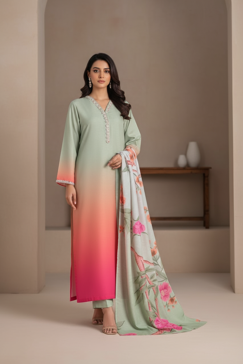 2pc Digital Printed Silk Dress for women (Unstitched)