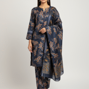 Dark Digital Printed Winter Silk with Jacquard Dupatta suit (Unstitched)