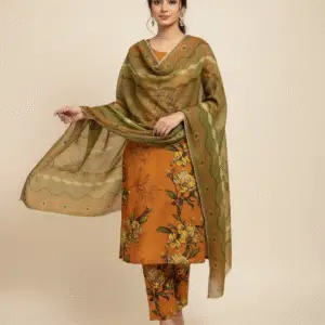 Orange and Green Digital Printed Suit (Unstitched)