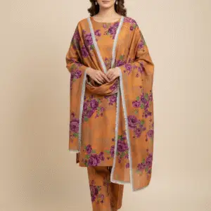 Orange and Purple Floral Digital Print (Unstitched)