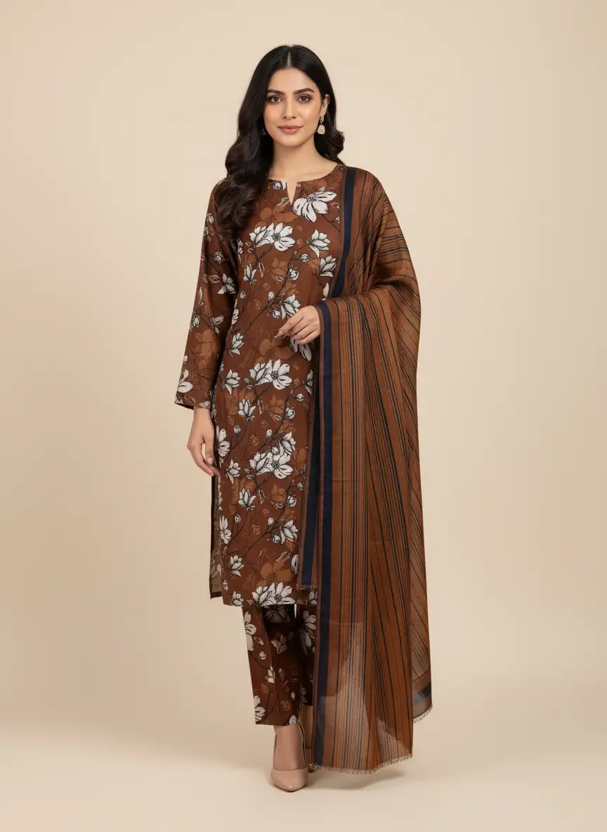 Brown Digital printed suit (Unstitched)