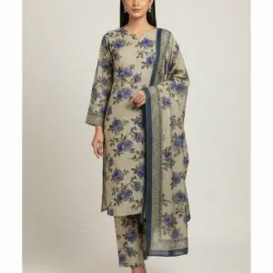 Beige Floral Digital Printed Suit (Unstitched)