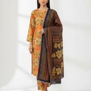 Orange & Blue Digital Printed Suit (Unstitched)