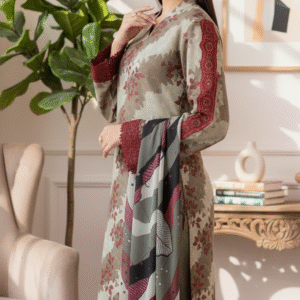 3pc Digital printed Winter Silk Dress for Women (Unstitched)