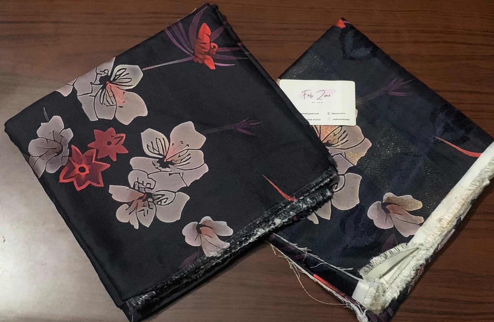 Navy Blue Digital Printed Winter Silk with Jacquard Dupatta - Image 2