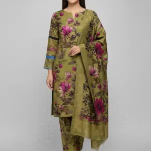 Green Digital Printed Winter Silk with Jacquard Dupatta suit (Unstitched)
