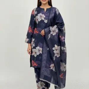 Navy Blue Digital Printed Winter Silk with Jacquard Dupatta