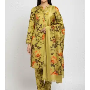 Light green Digital Printed Winter Silk with Jacquard Dupatta suit (Unstitched)