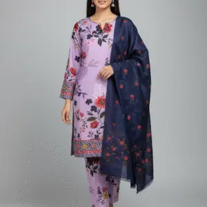 Purple Digital Printed Winter Silk with Blue Jacquard Dupatta suit (Unstitched)