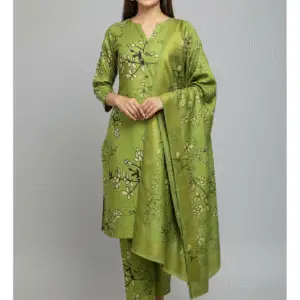 Green Digital Printed Winter Silk with Jacquard Dupatta suit (Unstitched)