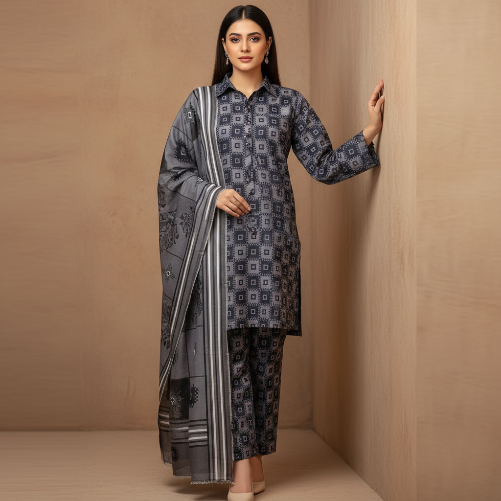 3pc Digital printed Karandi Dress for women (Unstitched)