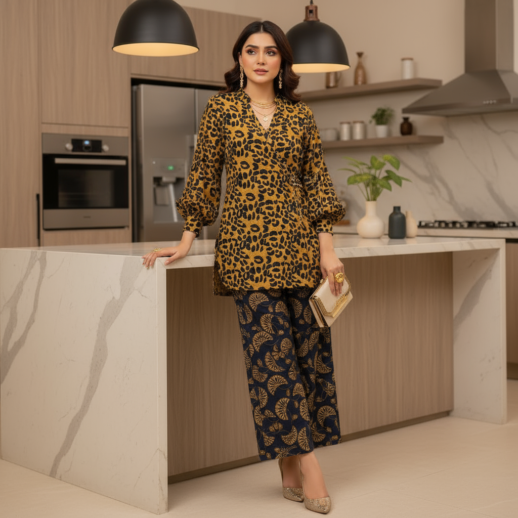 2pc Digital Printed Winter Silk dress for Women (Unstitched)