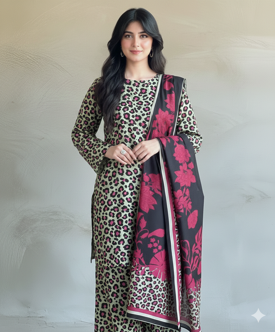 3pc Digital Printed lawn dress (unstitched) - Image 3
