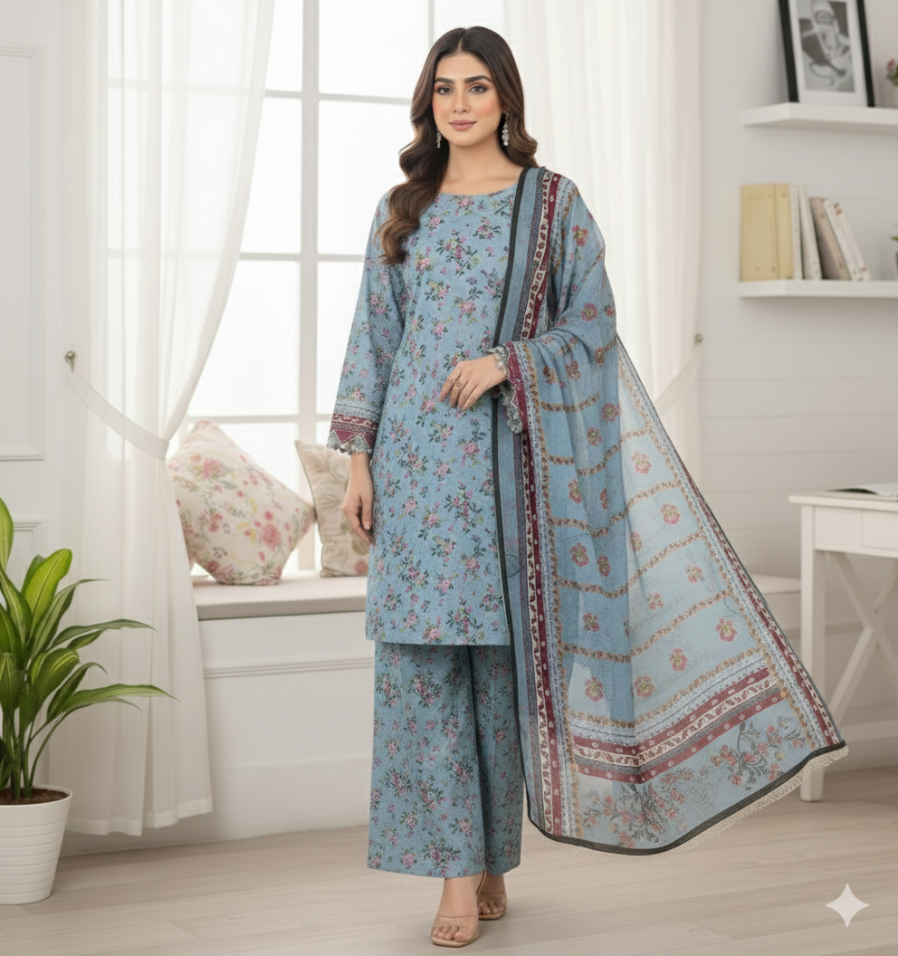 Summer Collection 2026 3pc Digital Printed (unstitched suit)