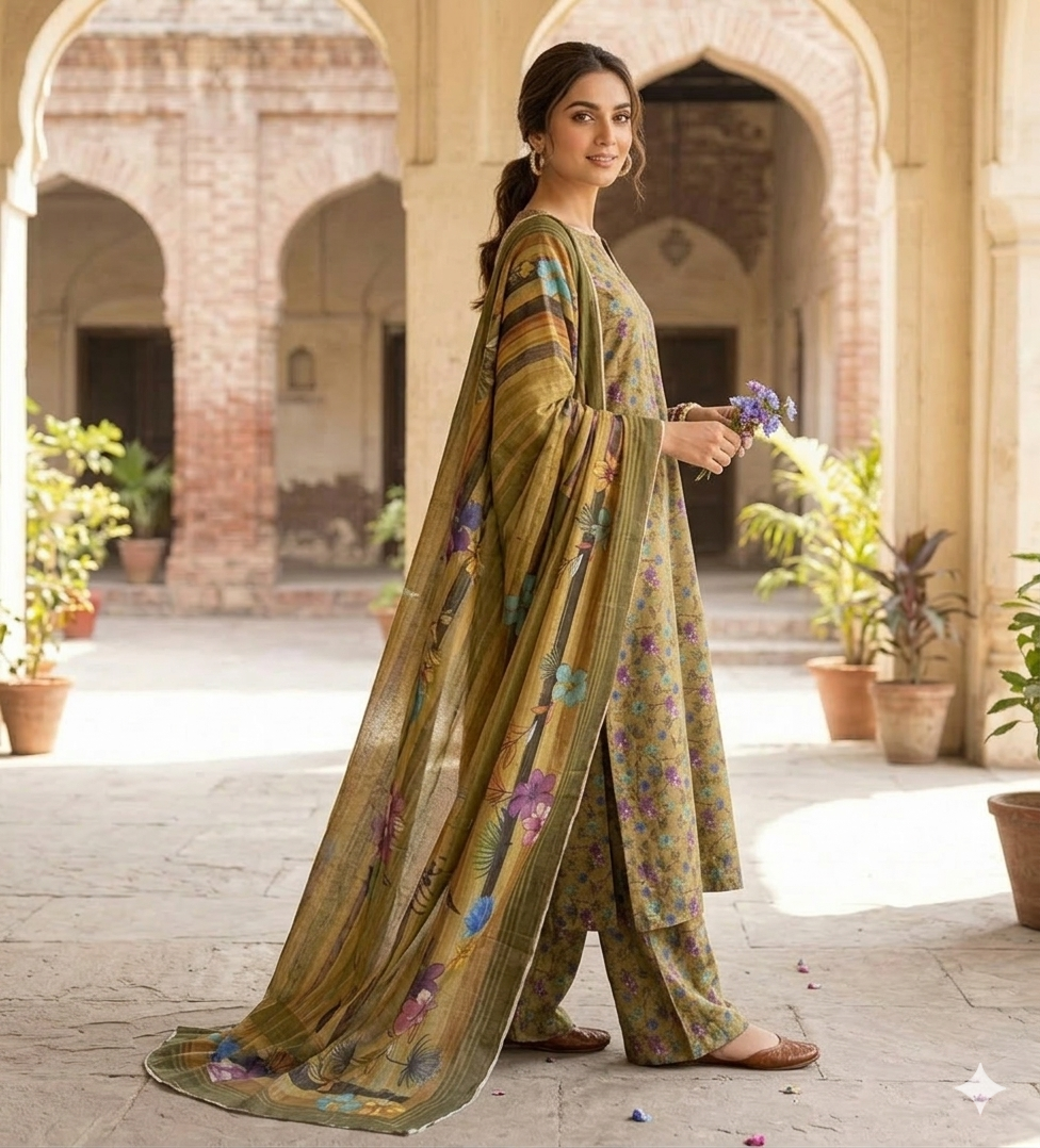 3pc Digital Printed lawn dress (unstitched) - Image 2