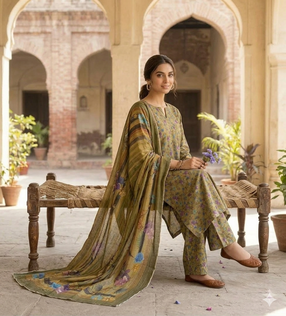 3pc Digital Printed lawn dress (unstitched) - Image 3