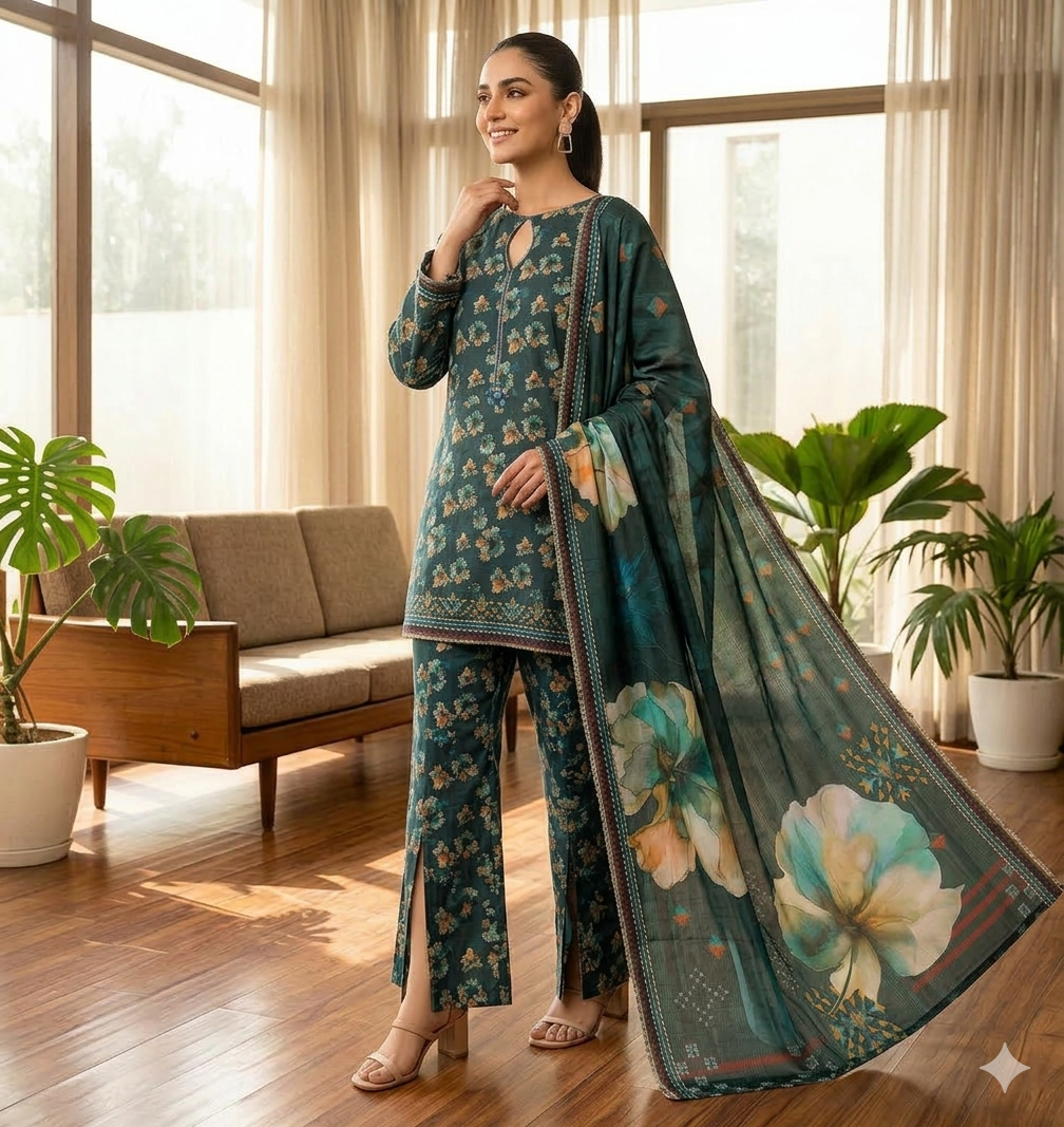 3pc Digital Printed lawn dress (unstitched) - Image 3