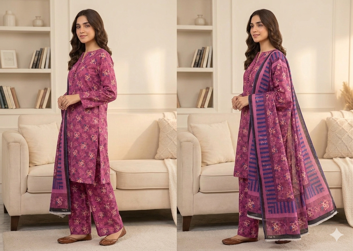 3pc Digital Printed lawn dress (unstitched) - Image 2