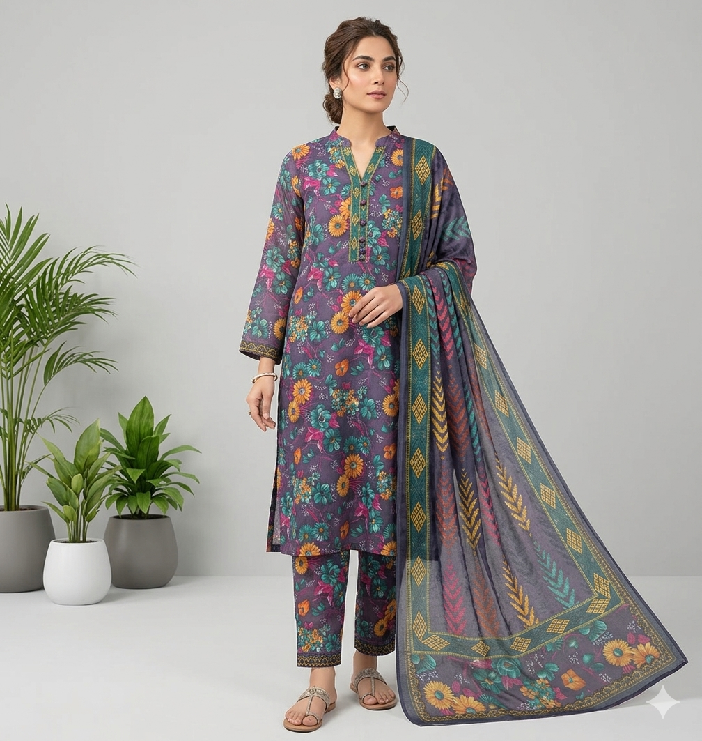 3pc Digital Printed lawn dress (unstitched)