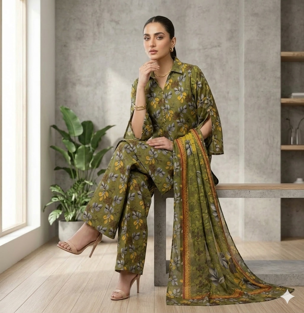 3pc Digital Printed lawn dress (unstitched) - Image 3