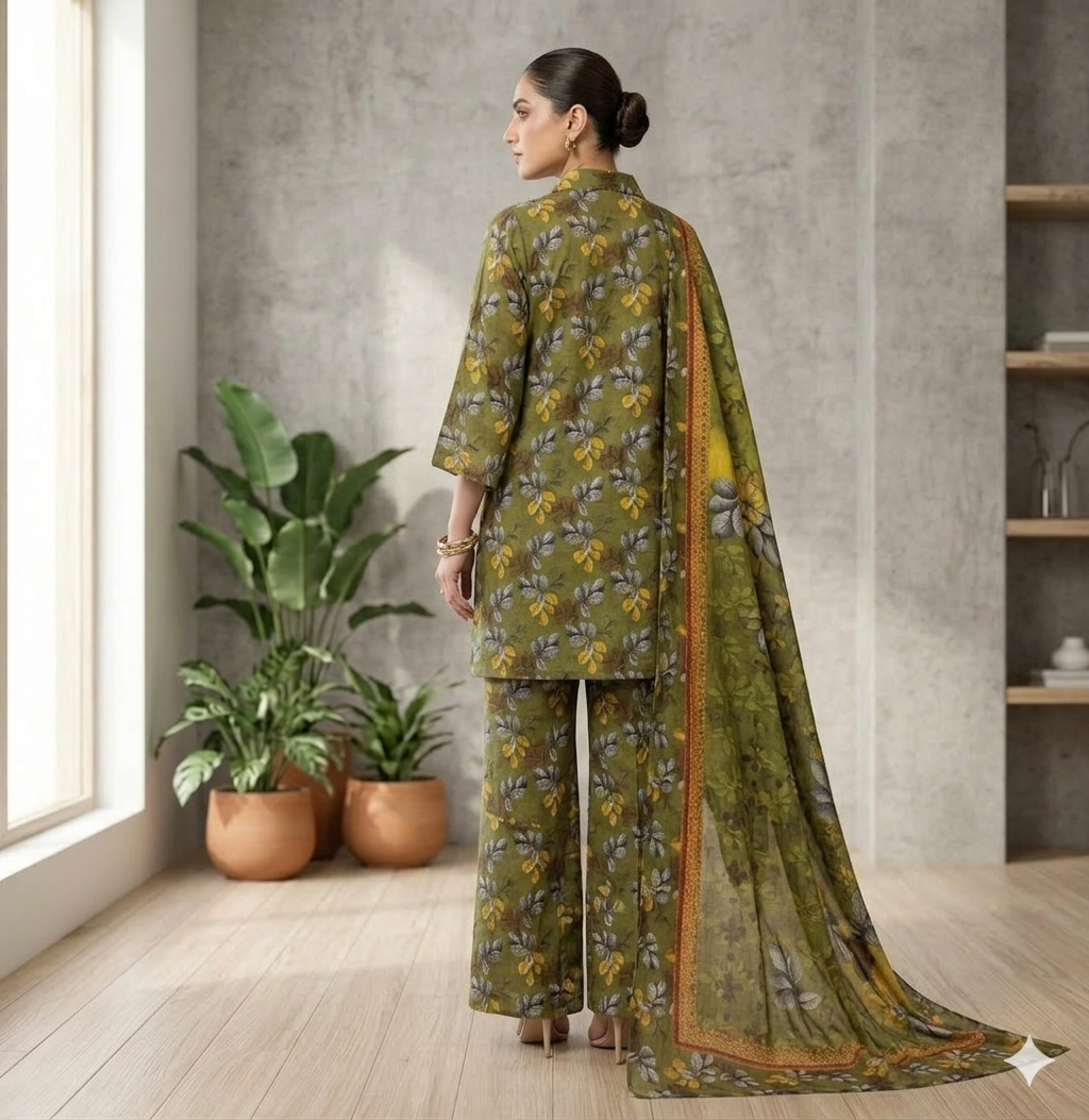 3pc Digital Printed lawn dress (unstitched) - Image 2
