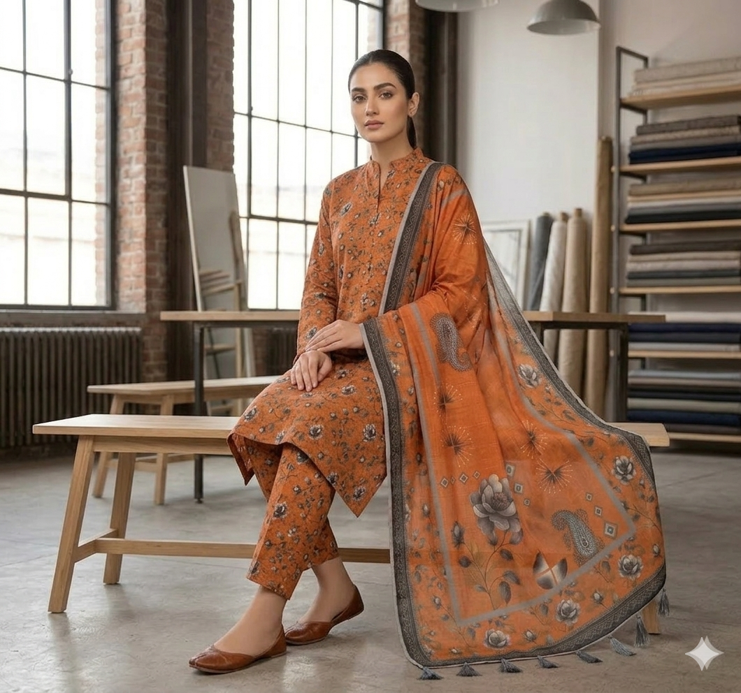 3pc Digital Printed lawn dress (unstitched) - Image 2