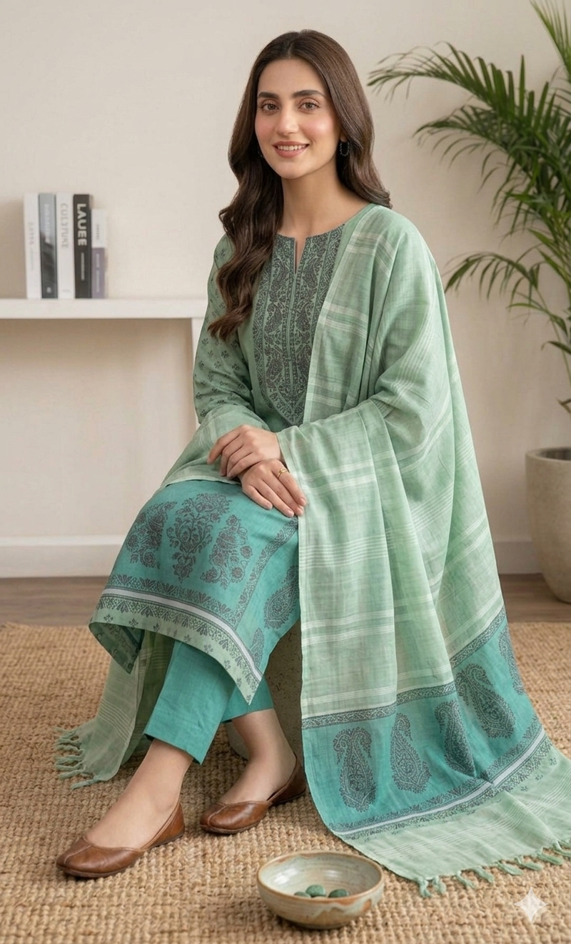 3pc Digital Printed lawn dress (unstitched) - Image 3