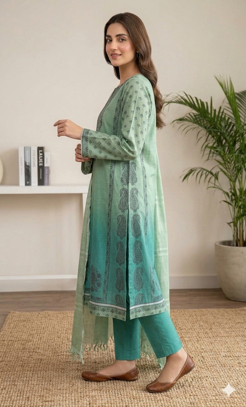 3pc Digital Printed lawn dress (unstitched) - Image 2