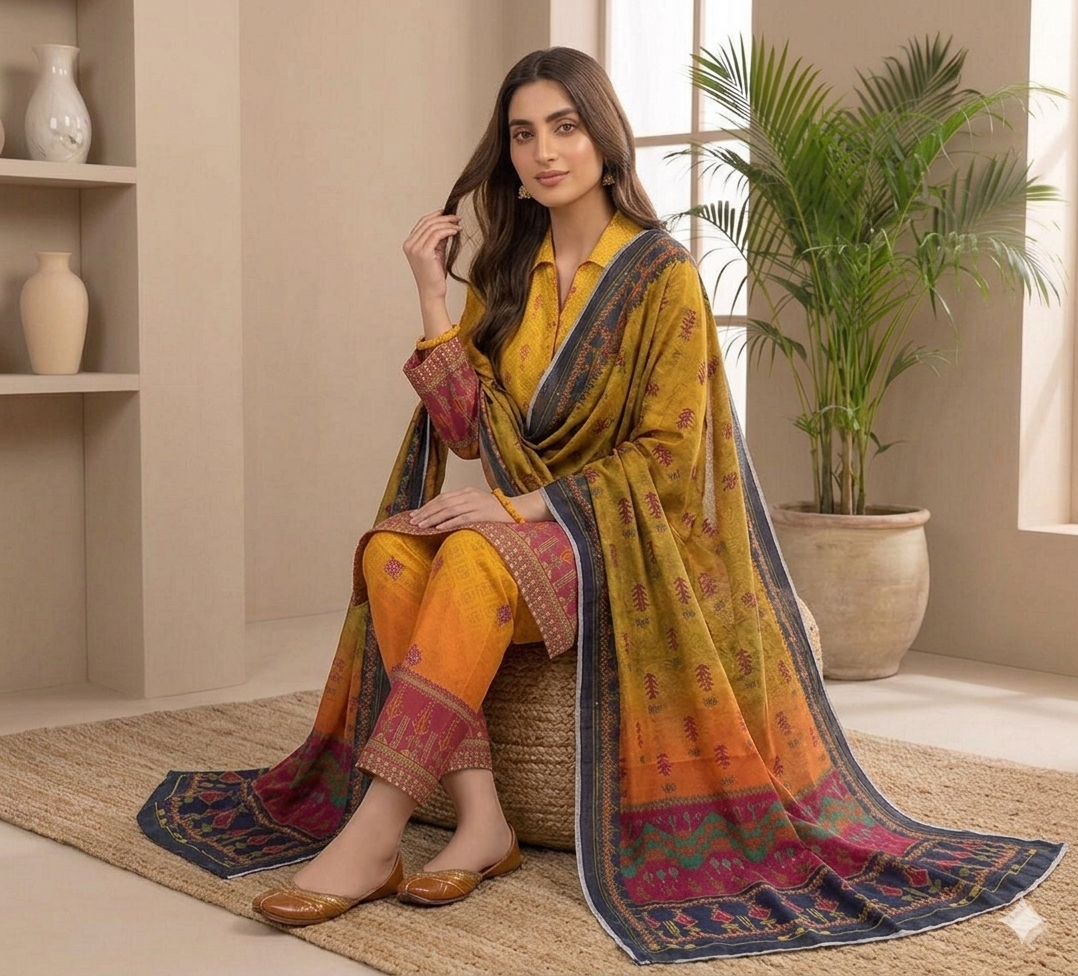 3pc Digital Printed lawn dress (unstitched) - Image 3