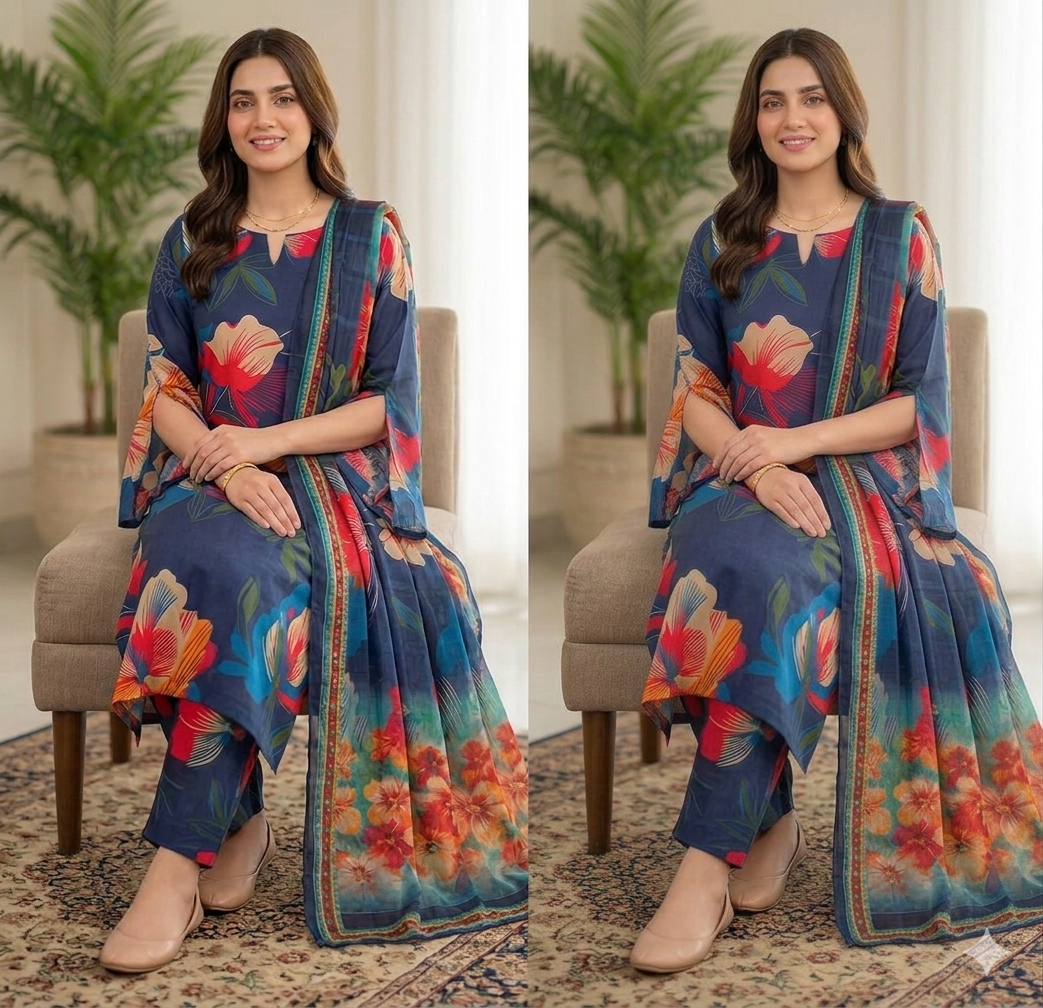 3pc Digital Printed lawn dress (unstitched) - Image 2