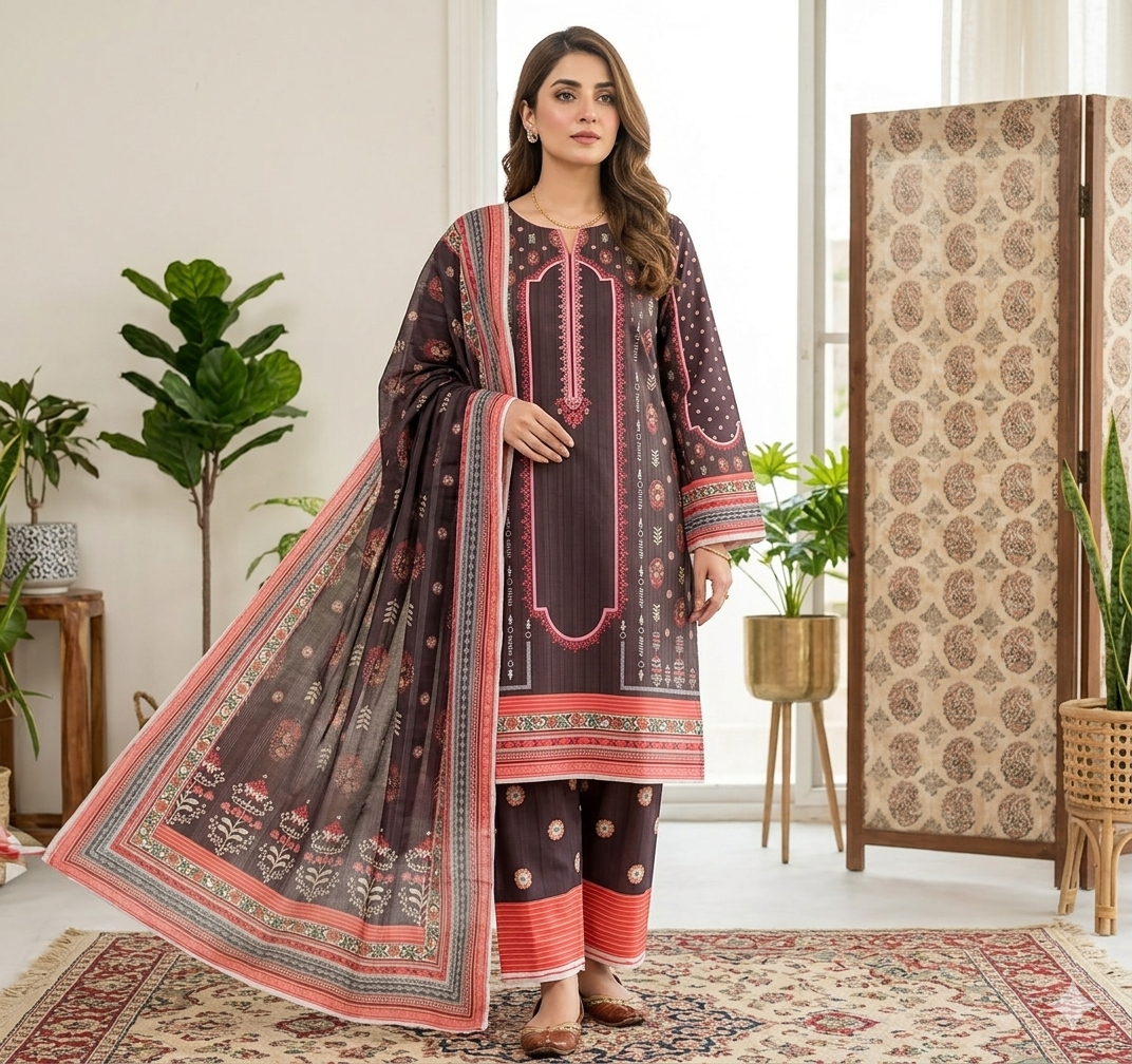 3pc Digital Printed lawn dress (unstitched)