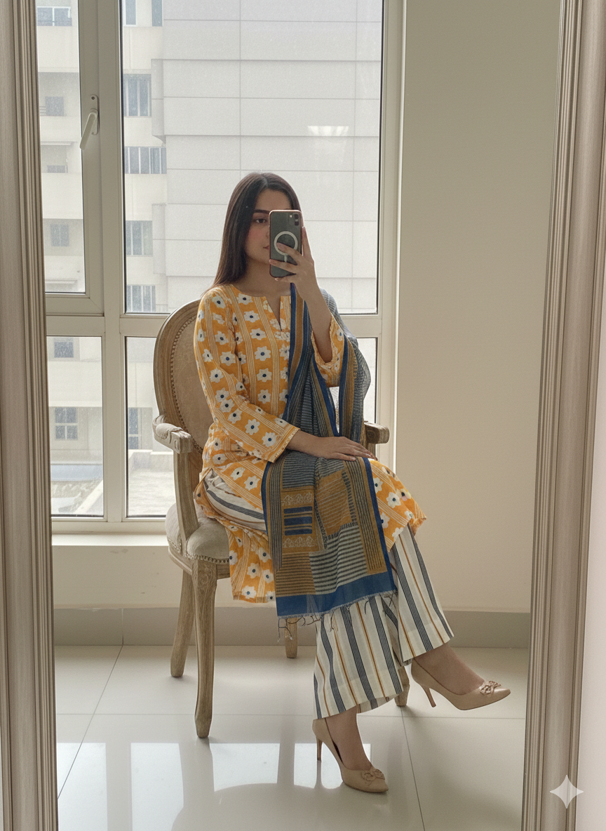 3pc Digital Printed lawn dress (unstitched) - Image 2