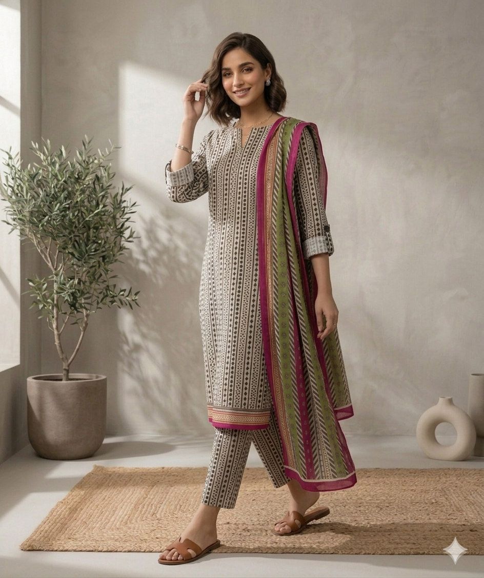 3pc Digital Printed Co-ord set (unstitched) - Image 2