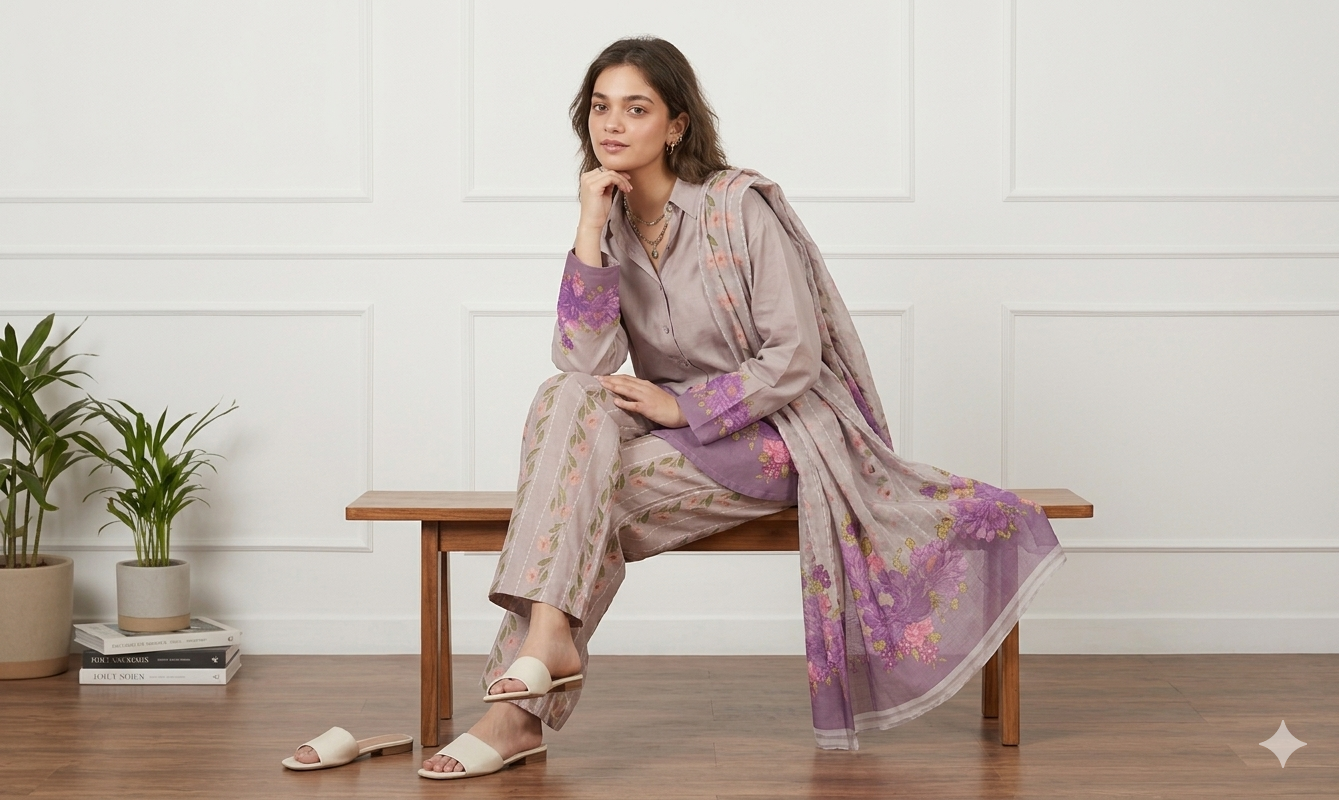 3pc Digital Printed Co-ord set (unstitched) - Image 3