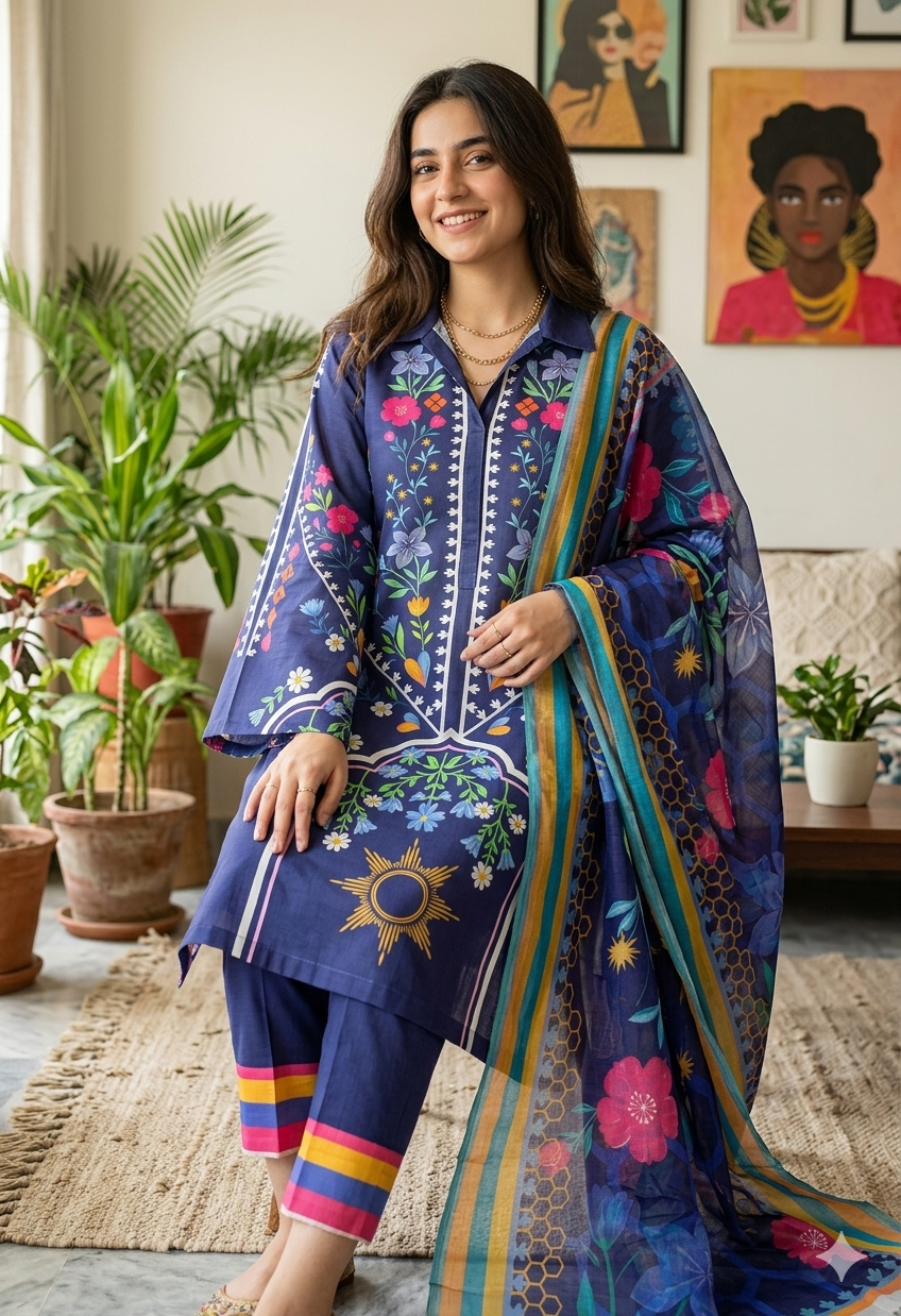 3pc Digital Printed Co-ord set (unstitched) - Image 2