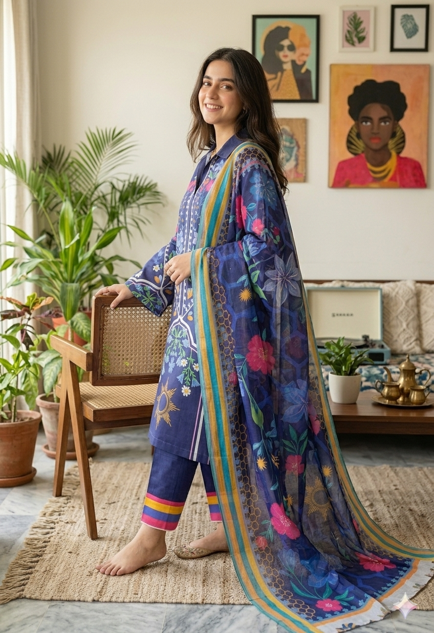 3pc Digital Printed Co-ord set (unstitched) - Image 4