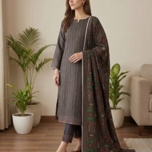 Winter Black 3 Piece Unstitched Suit in Kadrai | Fab Zone by Amal