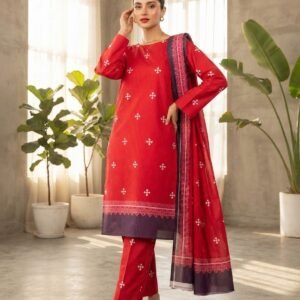 Red Purple Kadrai Suit – 3 Piece Digital Printed | Fab Zone