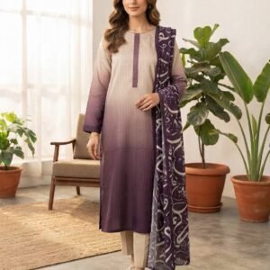 Cream & Purple shaded 3pc Kadrai Suit | Fab Zone by Amal