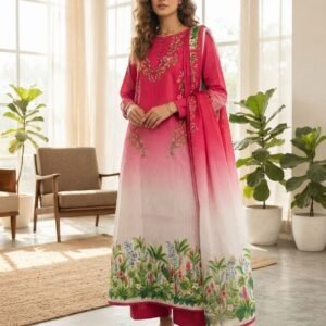 Fabulous Pink 3pc Digital Printed Unstitched Suit