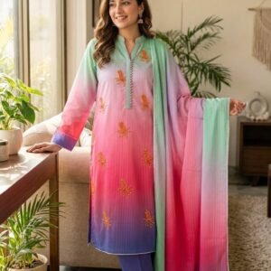 Rainbow Color Kadrai Fabric 3 Piece Suit | Fab Zone